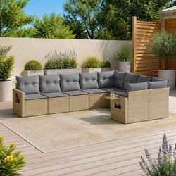 Durable 9 Piece Beige Poly Rattan Garden Sofa Set