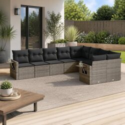 9 Piece Modular Garden Sofa Set in Grey Poly Rattan