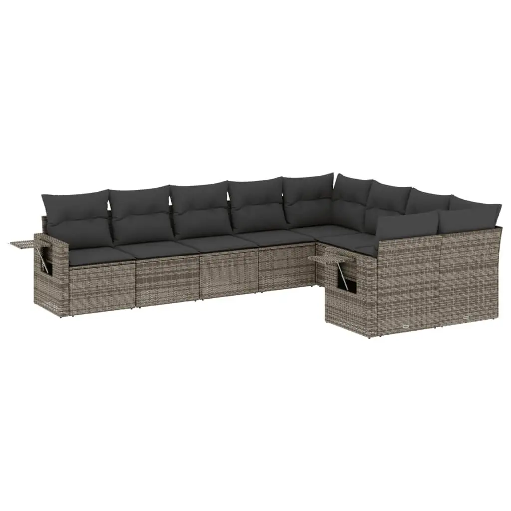 9 Piece Modular Garden Sofa Set in Grey Poly Rattan