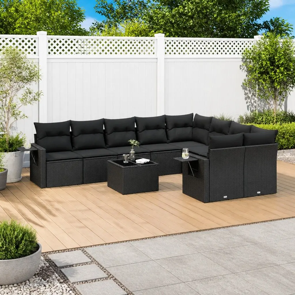 Garden Sofa Set PE Rattan 10 Piece Modular Outdoor Furniture Black