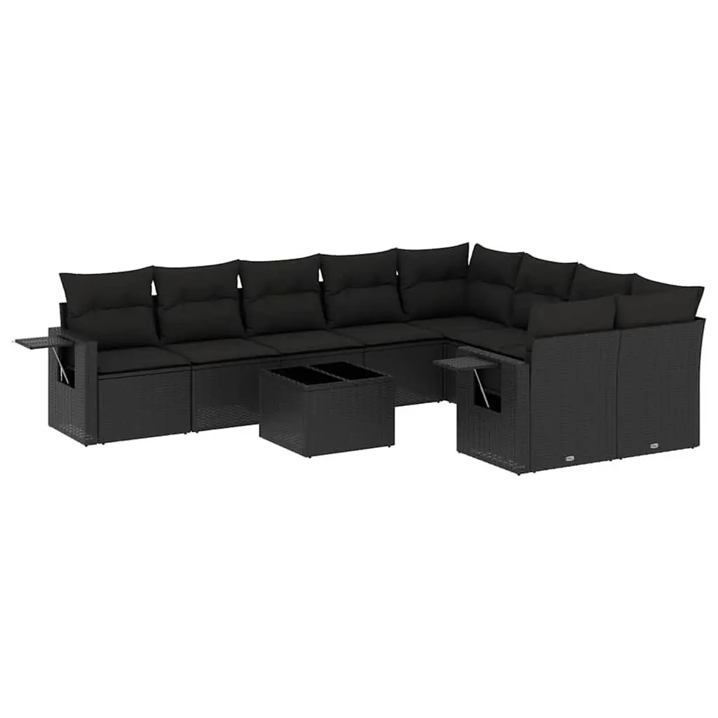Garden Sofa Set PE Rattan 10 Piece Modular Outdoor Furniture Black