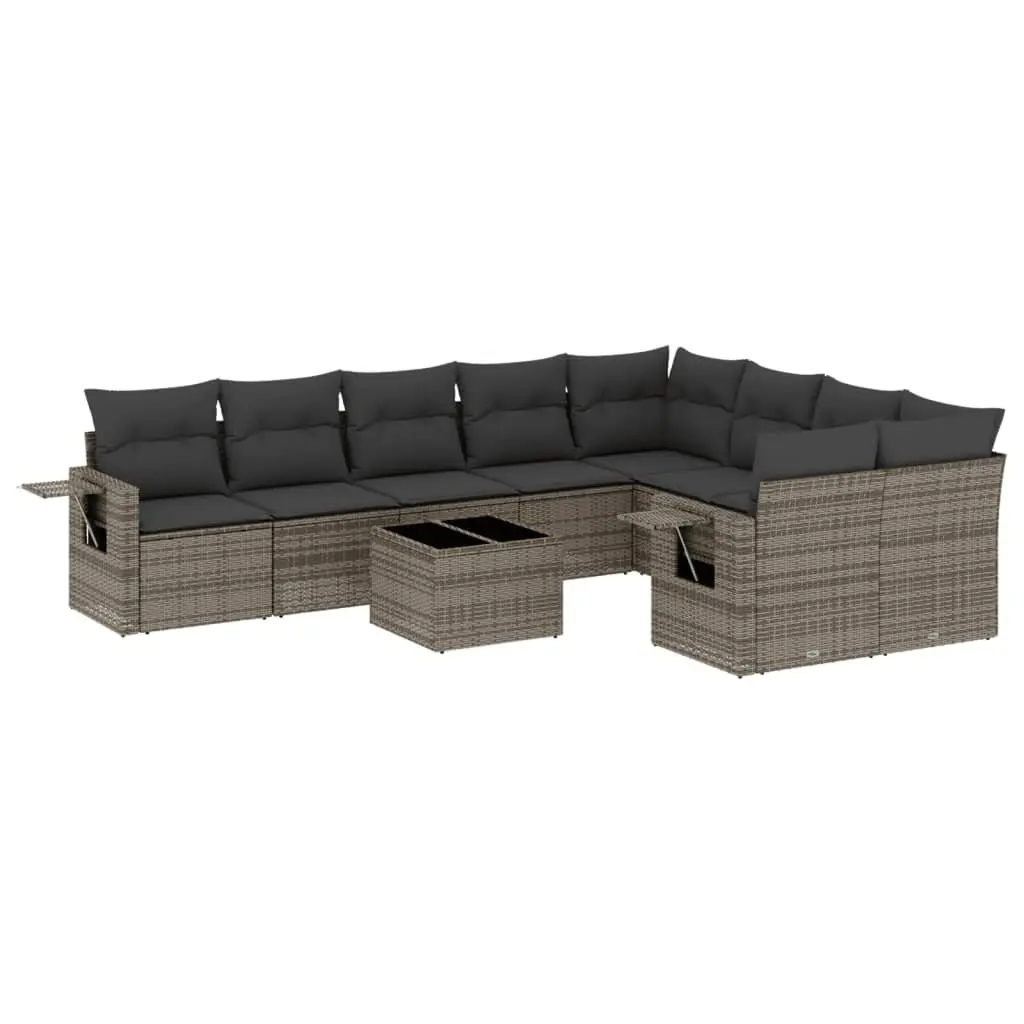 Garden Sofa Set PE Rattan 10 Piece Outdoor Furniture Grey Patio Seating Cushions Modular