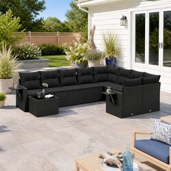 10-Piece Black Modular Outdoor Sofa Set