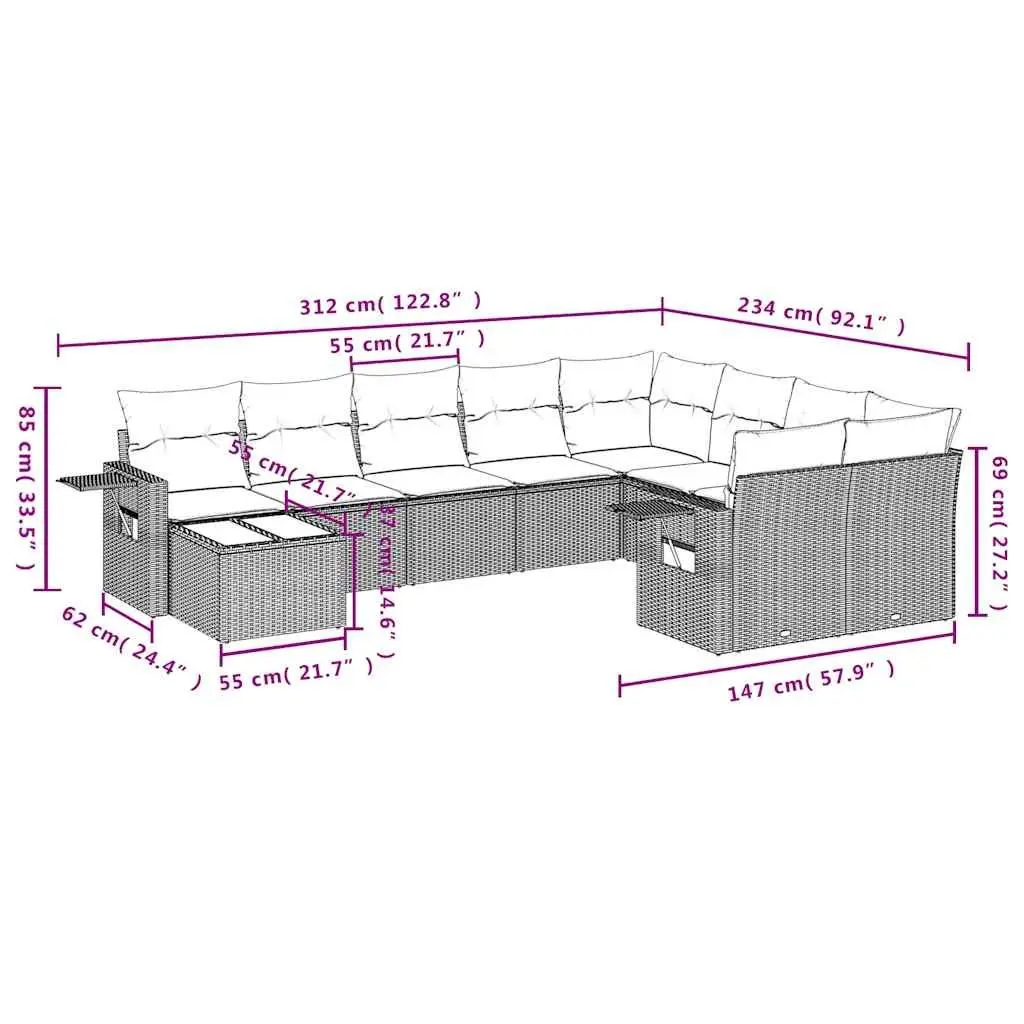 Garden Sofa Set PE Rattan 10 Piece Modular Outdoor Furniture Black