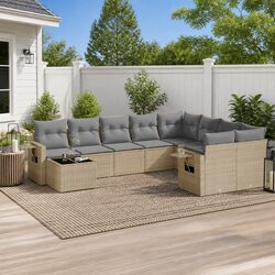 Beige Outdoor 10 Piece Garden Sofa Set with Rattan