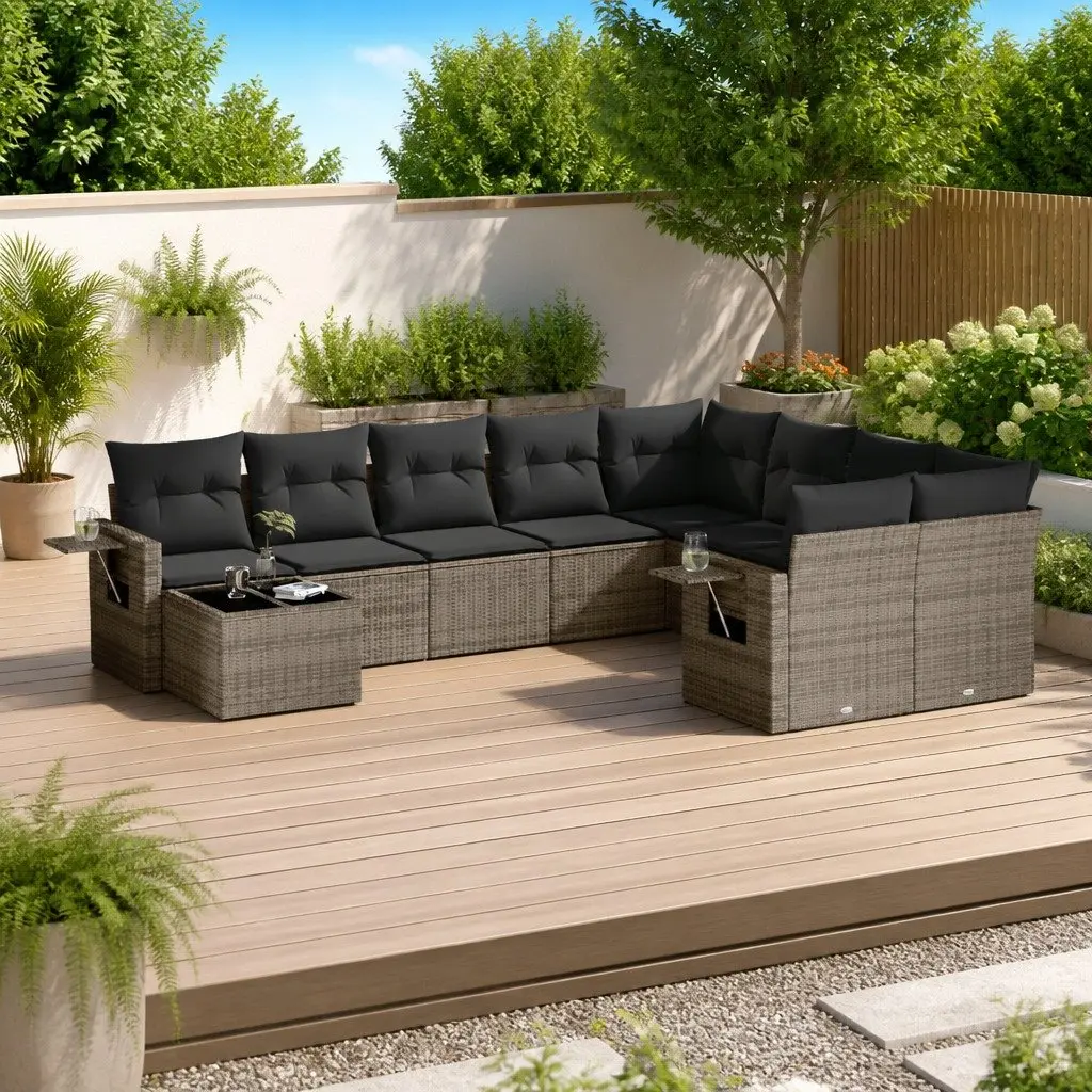 Garden Sofa Set 10 Piece Grey Poly Rattan