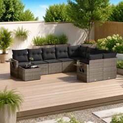 Premium Garden Sofa Set 10 Piece Grey Poly Rattan