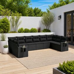 10-Piece Modular Garden Sofa Set in Black Rattan