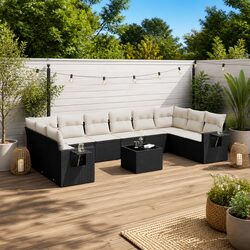 Stylish 11 Piece Black Poly Rattan Garden Sofa Set
