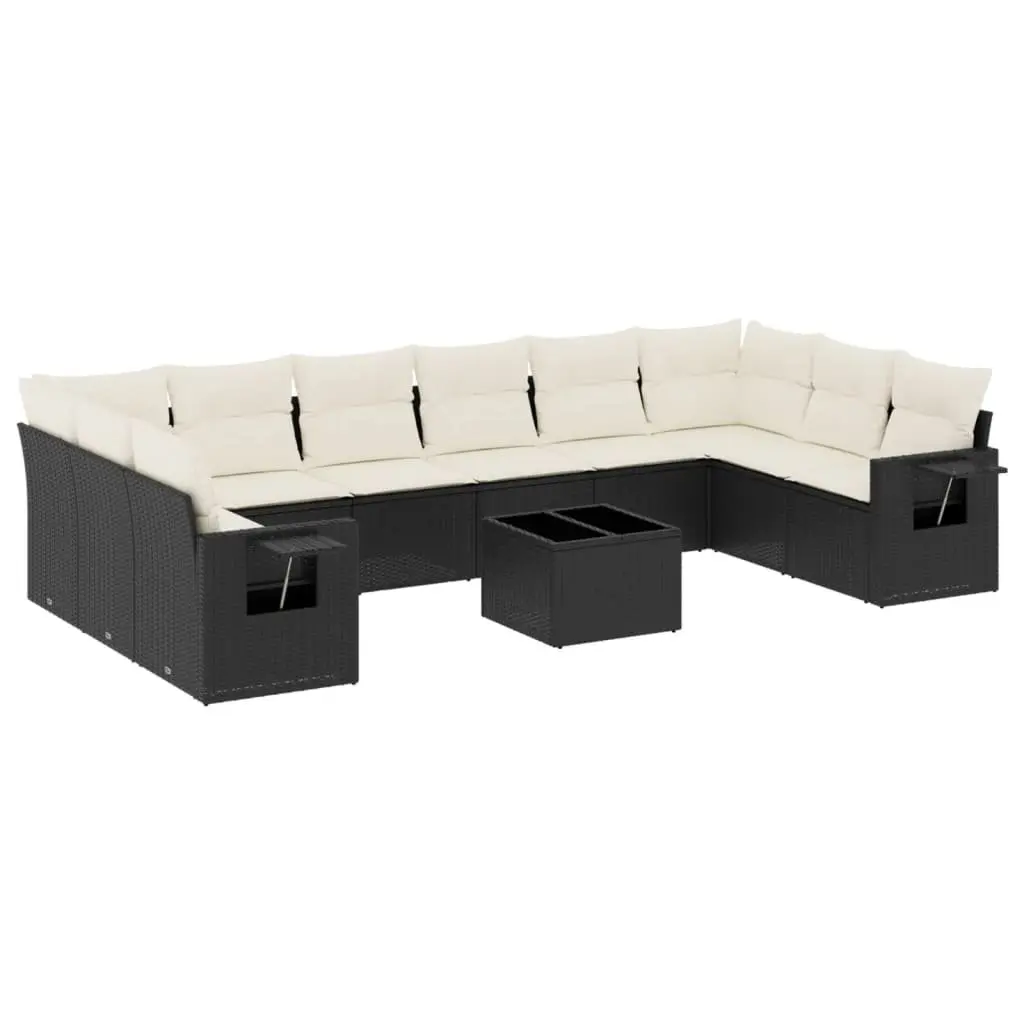 11 Piece Black Poly Rattan Garden Sofa Set