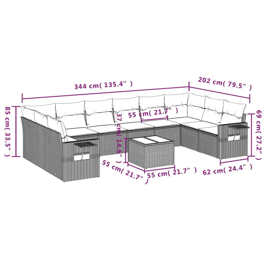 11 Piece Black Poly Rattan Garden Sofa Set