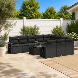 Durable 11 Piece Black Rattan Garden Sofa Set