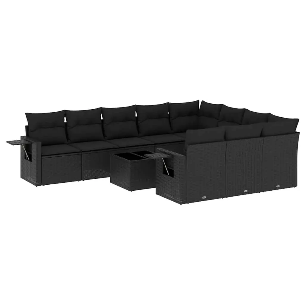 Garden Sofa Set PE Rattan 11 Piece Modular Outdoor Furniture Black
