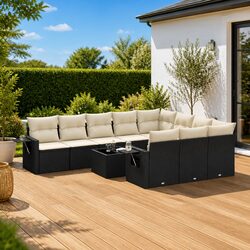 11-Piece Black Poly Rattan Garden Sofa Set