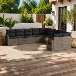 Exceptional 10 Piece Garden Sofa Set in Grey Poly Rattan