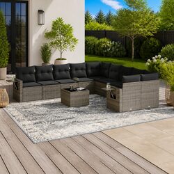 Premium 11 Piece Grey Garden Sofa Set with Cushions