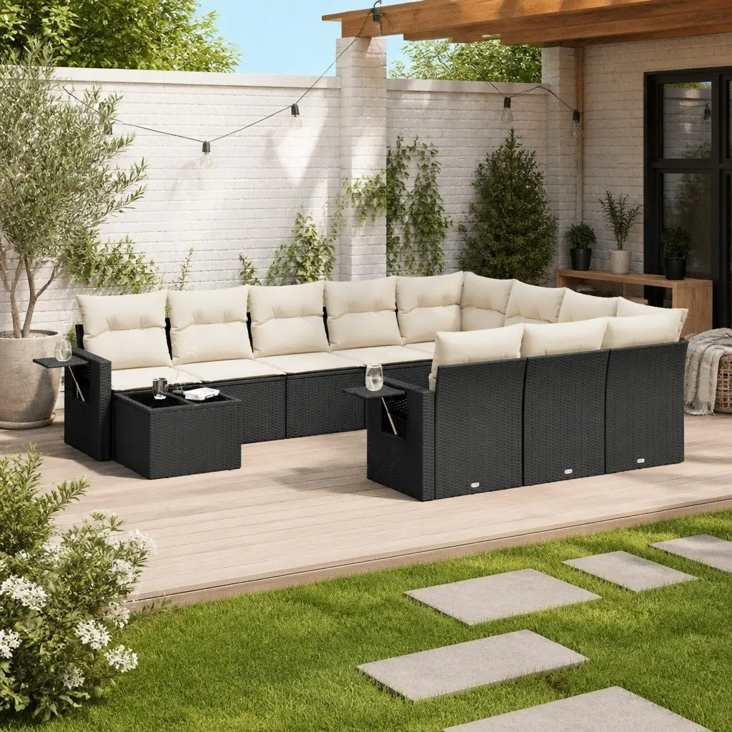 Garden Sofa Set PE Rattan 11 Piece Outdoor Furniture Black with Cushions