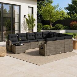 Premium 11 Piece Garden Sofa Set in Grey Poly Rattan