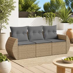 Durable 3 Piece Garden Sofa Set with Cushions Beige
