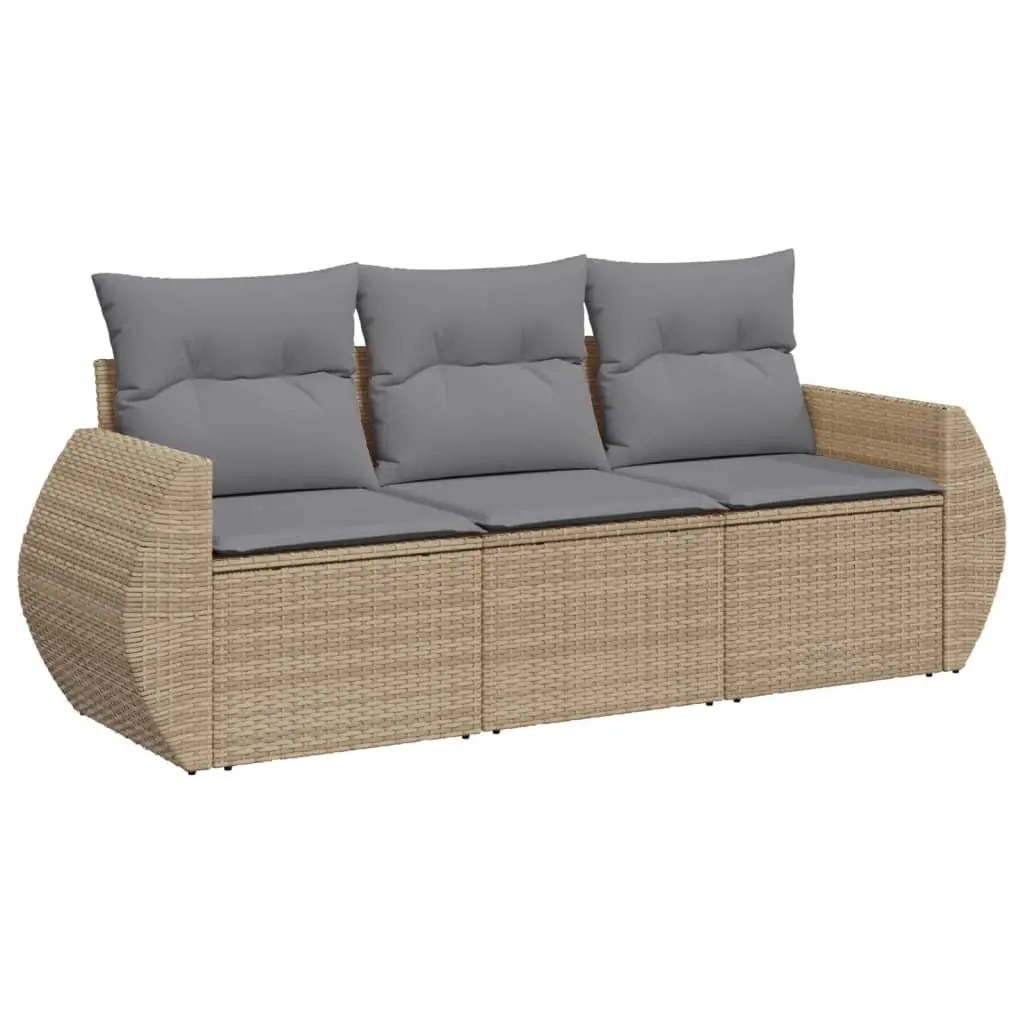 3 Piece Garden Sofa Set Poly Rattan Beige Outdoor Furniture