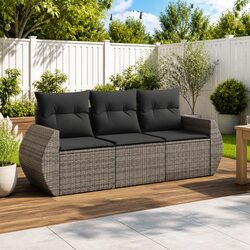 Grey Poly Rattan 3 Piece Garden Sofa Set with Cushions