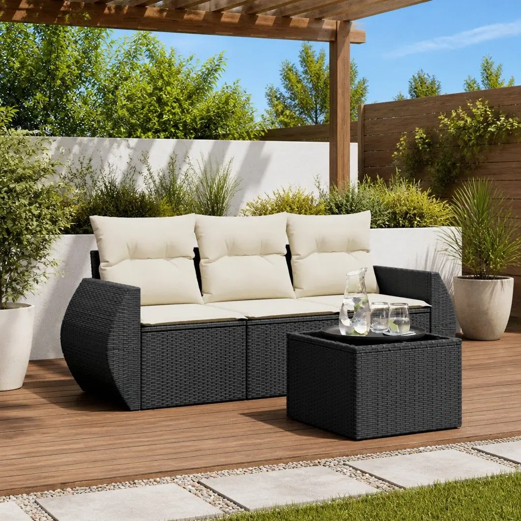 4 Piece Garden Sofa Set with Cushions in Black