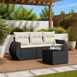Stylish 4 Piece Garden Sofa Set with Cushions in Black