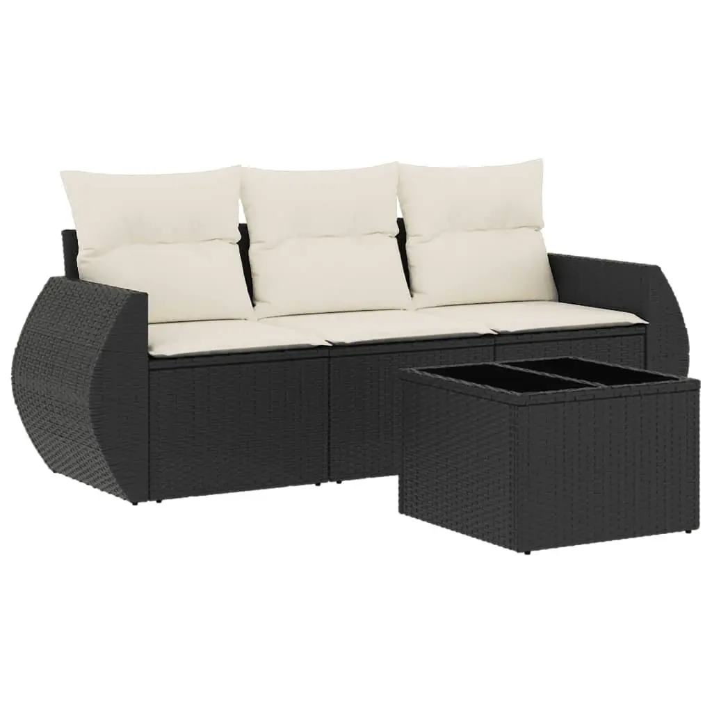 4 Piece Garden Sofa Set with Cushions in Black