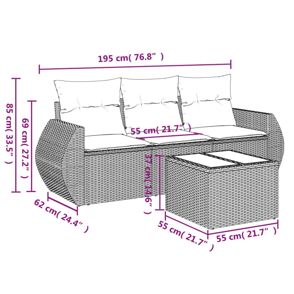 4 Piece Garden Sofa Set with Cushions in Black
