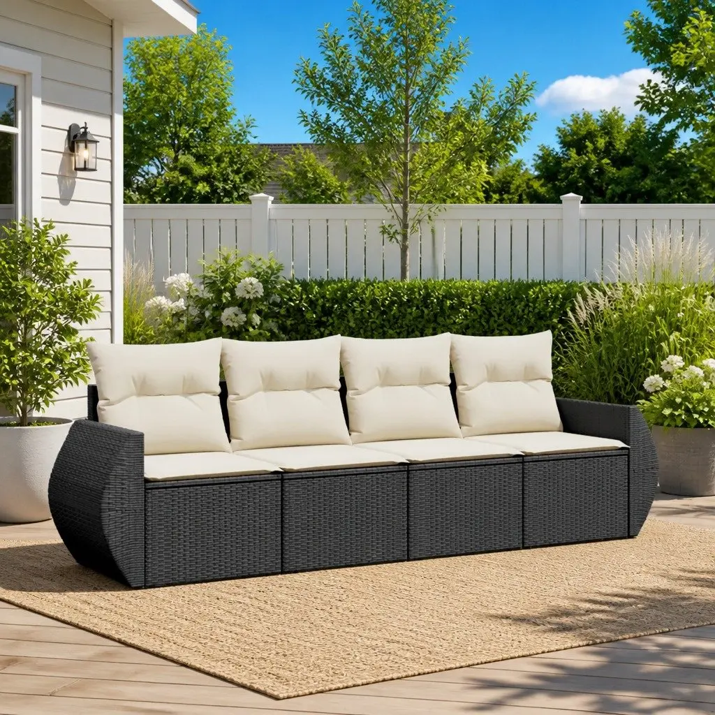 Black 4 Piece Garden Sofa Set with Cushions