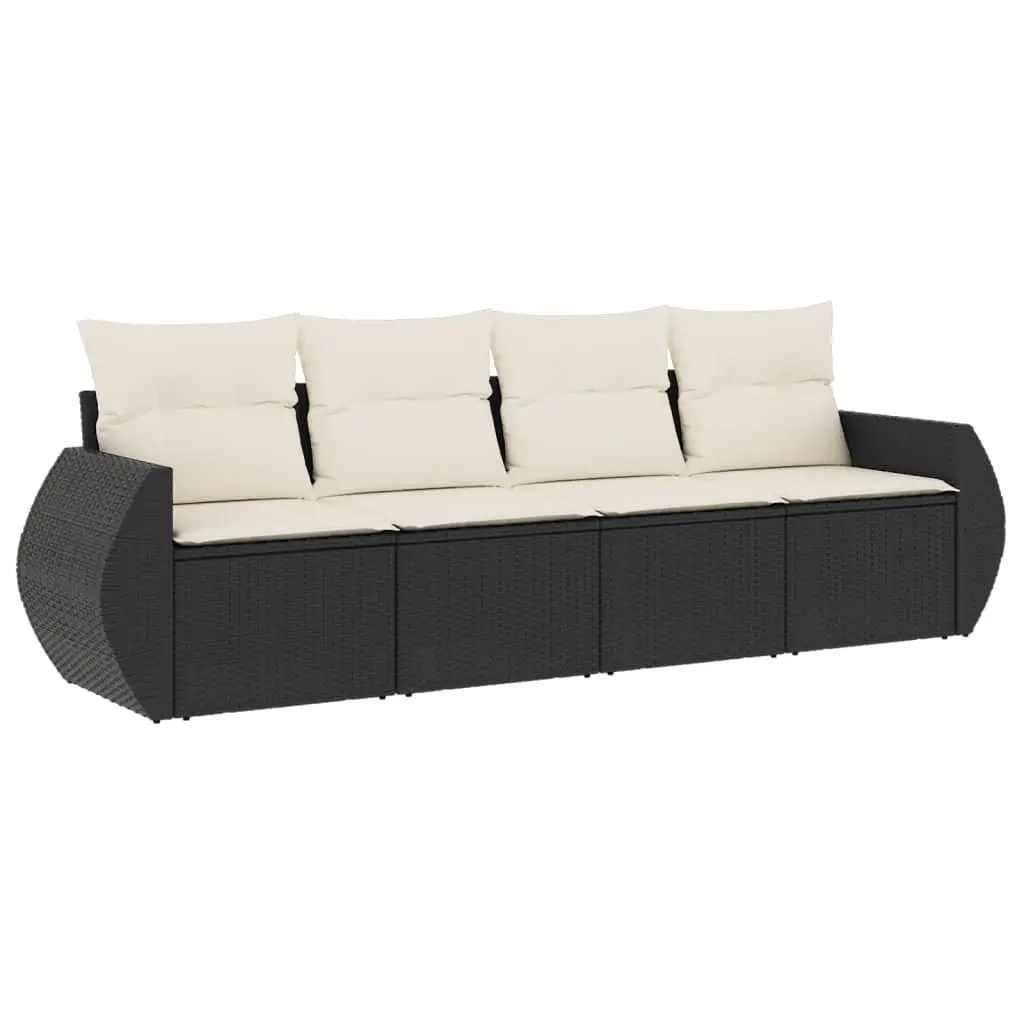 Black 4 Piece Garden Sofa Set with Cushions