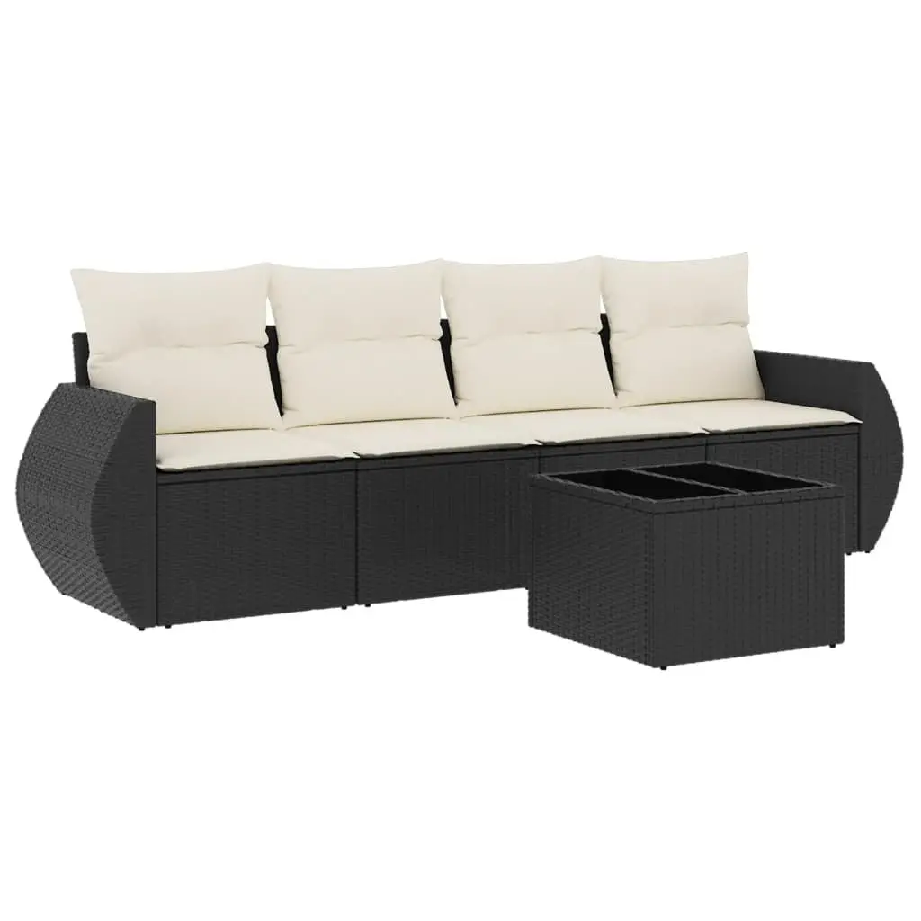 5 Piece Black Garden Sofa Set for Patio