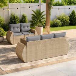 Beige Outdoor Patio Sectional Sofa Set with Cushions