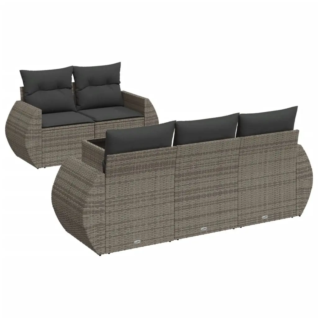 Garden Sofa Set PE Rattan 6 Piece Outdoor Furniture Grey with Cushions Table