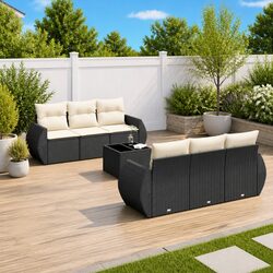 Premium 7 Piece Black Poly Rattan Garden Sofa Set