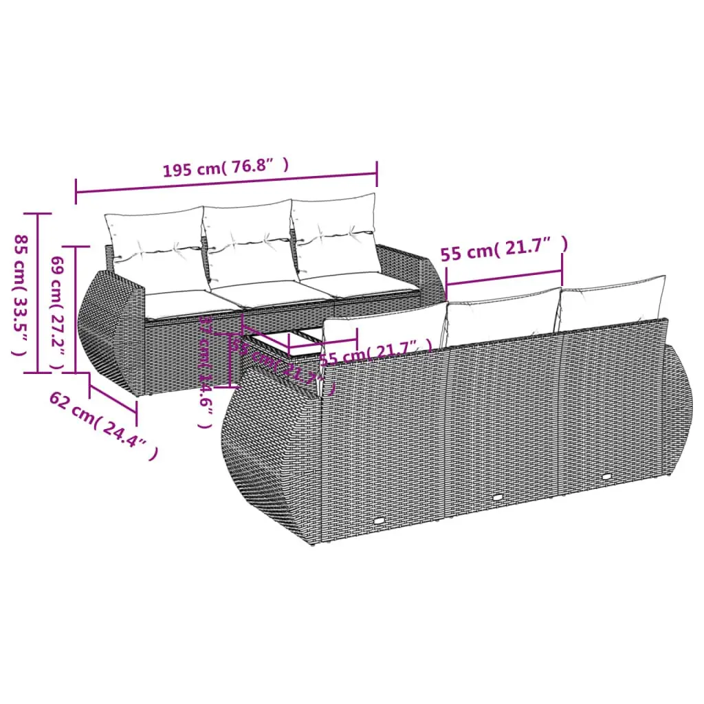 7 Piece Black Poly Rattan Garden Sofa Set