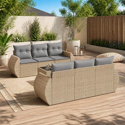 Beige Rattan 7 Piece Outdoor Garden Sofa Set with Cushions