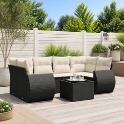 High-Quality 7 Piece Black Poly Rattan Outdoor Sofa Set