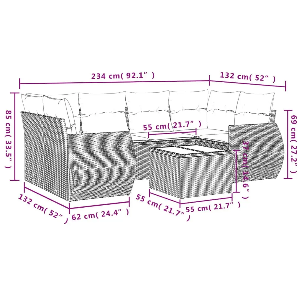 7-Piece Grey Outdoor Garden Sofa Set with Cushions