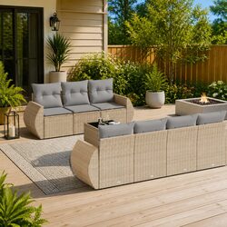 Beige 8 Piece Modular Garden Sofa Set with Cushions