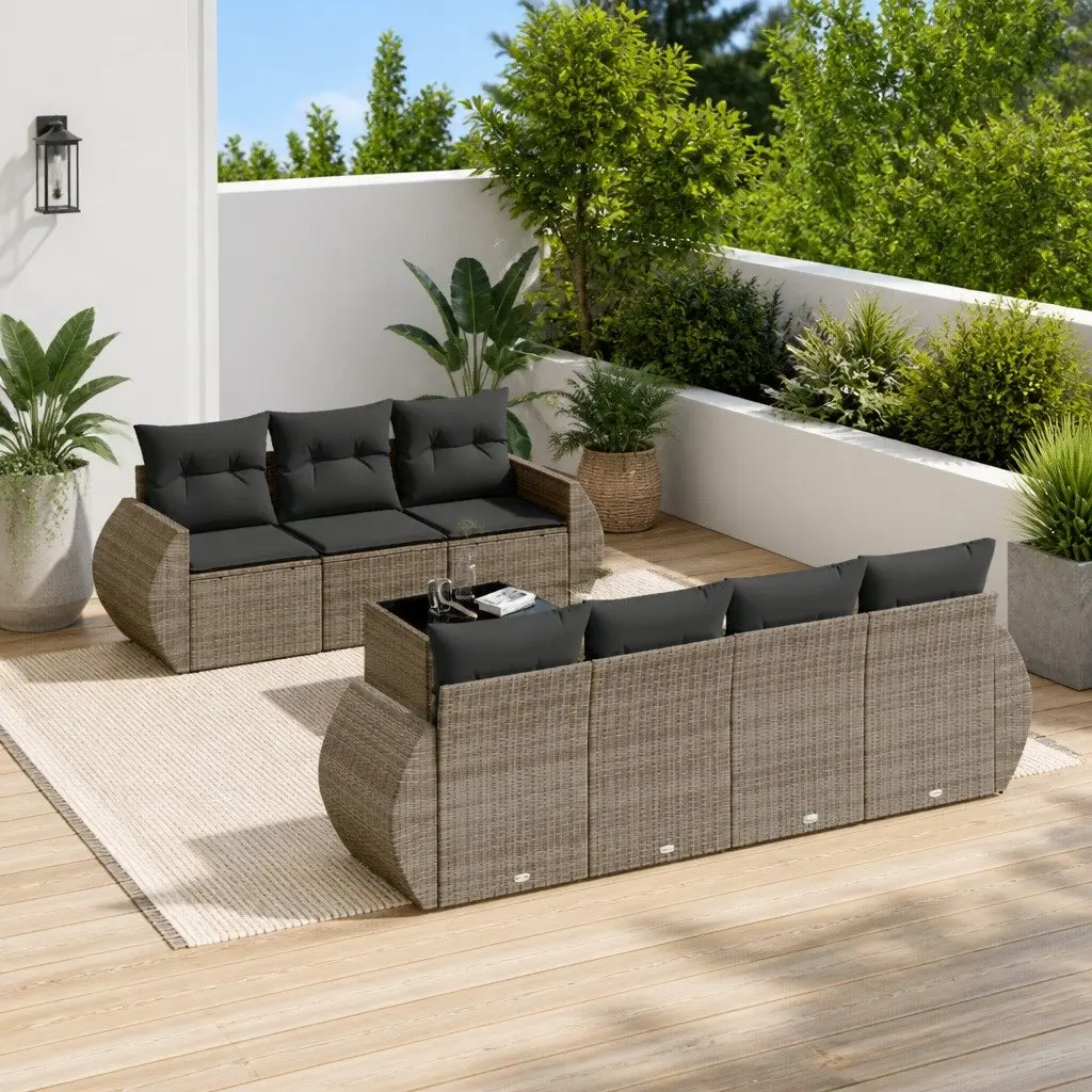 8-Piece Grey Poly Rattan Garden Sofa Set for Outdoor Spaces