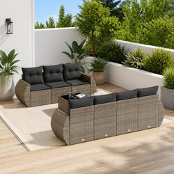 8-Piece Grey Poly Rattan Garden Sofa Set for Outdoor Spaces