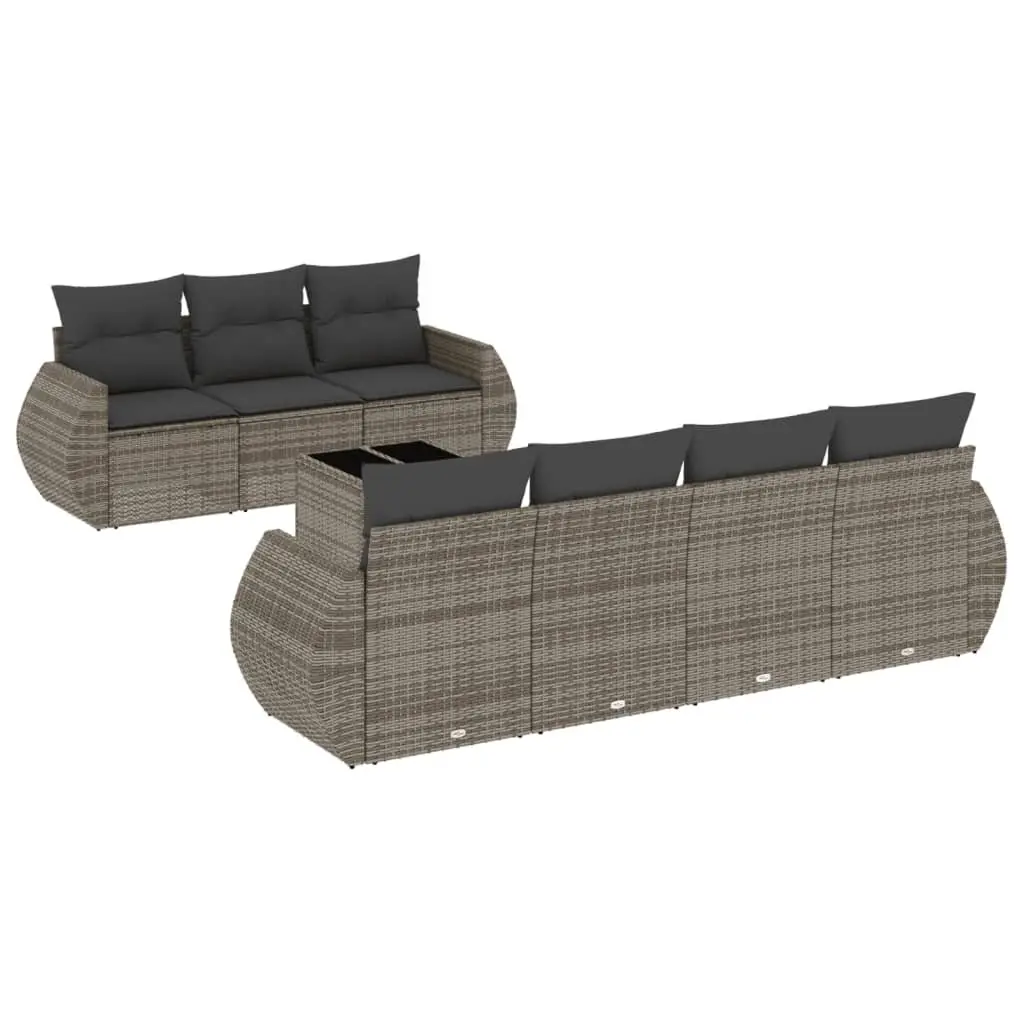 8-Piece Grey Poly Rattan Garden Sofa Set for Outdoor Spaces