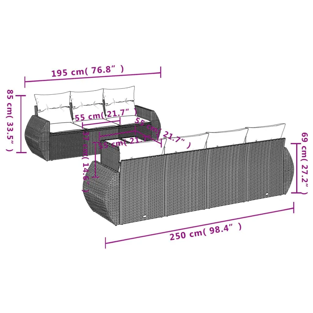 8-Piece Grey Poly Rattan Garden Sofa Set for Outdoor Spaces