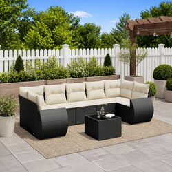 8-Piece Modular Garden Sofa Set with Cushions in Black