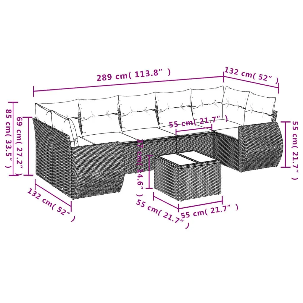 Garden Sofa Set PE Rattan 8 Piece Outdoor Furniture Black
