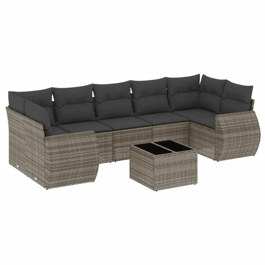 8 Piece Grey Rattan Garden Sofa Set with Cushions