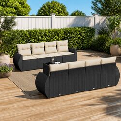 Premium 9 Piece Black Garden Sofa Set with Cushions