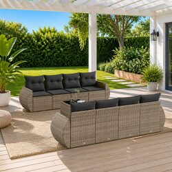 9 Piece Grey Poly Rattan Garden Sofa Set