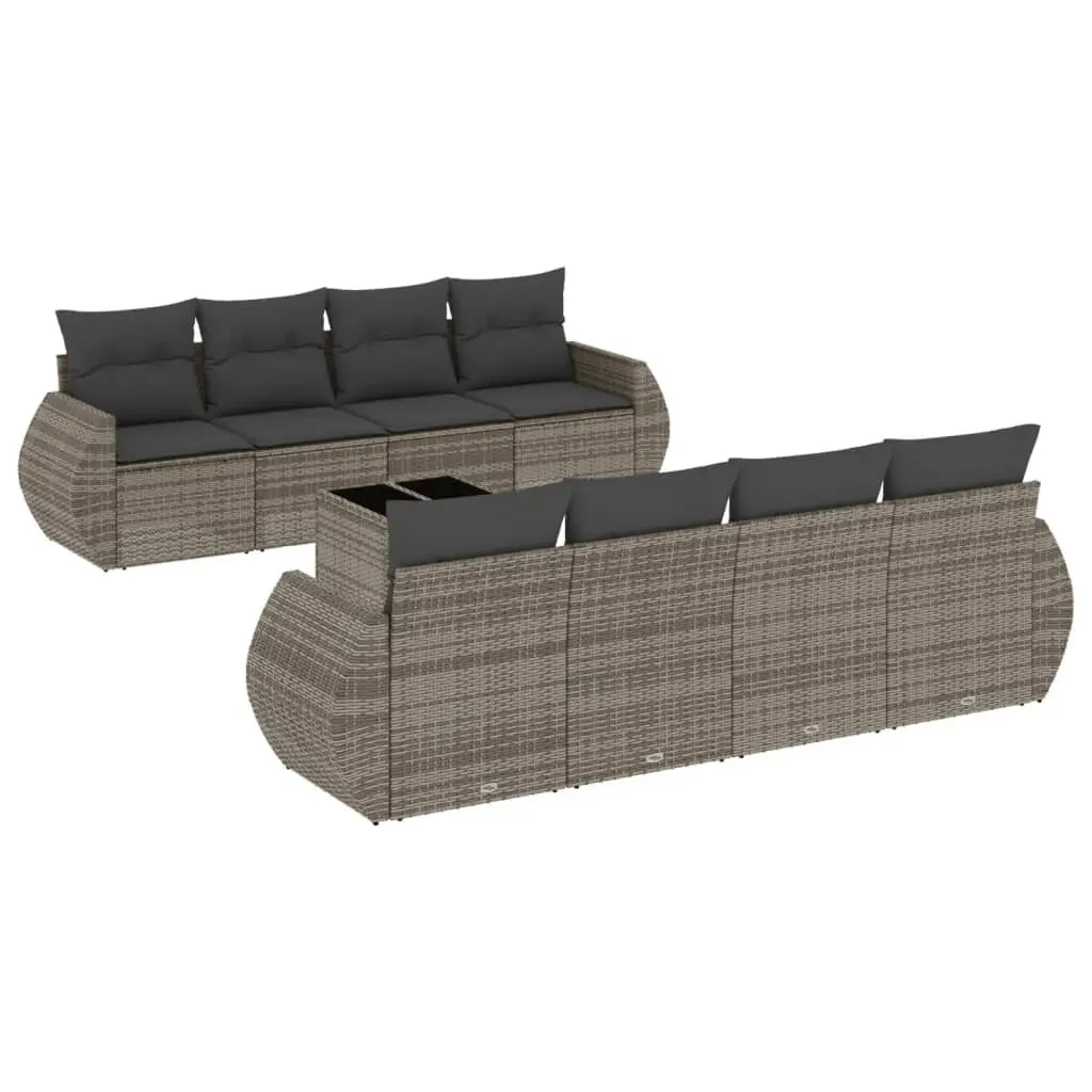 9 Piece Grey Poly Rattan Garden Sofa Set